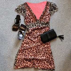 Animal Print Dress Vintage Silk Beaded Neckline